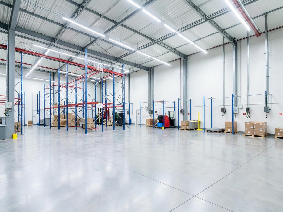 New LED high bay lighting installed in a commercial warehouse in Perth
